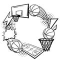 Frame with basketball items. Sport club illustration.