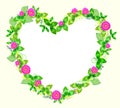 Frame with beautiful clover flowers. Floral illustration. Heart shaped template for print, design, decoration or greeting card.