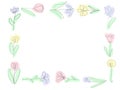 Frame of beautiful flowers on the white background, one continuous line, black outline art, floral vector elements, botany set