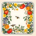Frame with bees, vegetables and flowers on a light background Royalty Free Stock Photo