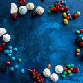 Frame of berries, candy and marshmallows Royalty Free Stock Photo