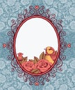 Frame with bird and flower on background of lace and heart Royalty Free Stock Photo