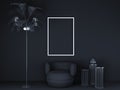 Frame on black background with empty space. 3D rendering. mockup interior illustration.