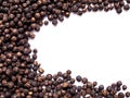 Frame of Black pepper border isolated on white background with copy space