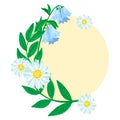Round frame with flowers. Chamomile and bells. Vector illustration Royalty Free Stock Photo