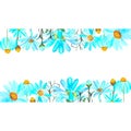 Frame of blue camomile in watercolor isolated