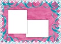 Frame with blue ribbon on the pink background Royalty Free Stock Photo