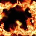 Frame of blurred bright burning hot fire flames against black background Royalty Free Stock Photo