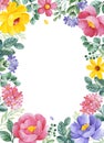 Lovely Watercolor frame border with flowers,leaves and branches Royalty Free Stock Photo