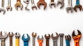 Labor Day Frame Border Background with Assorted Tools on White Perfect for Celebrating Workers and Tradespeople Royalty Free Stock Photo