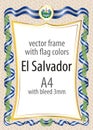 Frame and border with the coat of arms and ribbon with the colors of the El Salvador flag Royalty Free Stock Photo