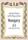 Frame and border with the coat of arms and ribbon with the colors of the Hungary flag