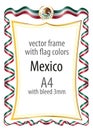 Frame and border with the coat of arms and ribbon with the colors of the Mexico flag