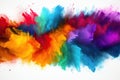 frame border with copy space of colorful rainbow holi paint color powder explosion isolated white background Royalty Free Stock Photo