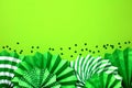 Frame border of green paper fans and confetti. Saint Patricks Day banner design, flyer, party invitation card template