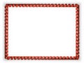 Frame and border of ribbon with the Montenegro flag, edging from the golden rope. 3d illustration