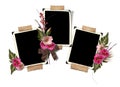 The frame with a bouquet of flowers hollyhocks. Royalty Free Stock Photo