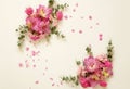 frame and bouquets of pink flowers