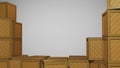 Frame of Boxes with White Background, Wooden Box. Slide Presentation. Warehouse. Box Stack. Original Assets 3D Render.