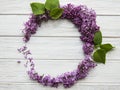 Frame of branches and flowers of lilac in the shape of a circle Royalty Free Stock Photo