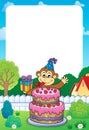 Frame with cake and party monkey theme 1