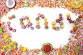 Frame of candies with candy word