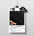 Frame with cap for grads. Graduation party photo booth props. Concept for selfie. Photobooth vector element. Congratulation grad