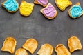 Frame of cheese spread toast bread. Food background, top view Royalty Free Stock Photo