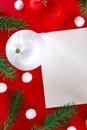 Frame of Christmas decoration on red background top view Royalty Free Stock Photo