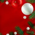 Frame of Christmas decoration on red background top view Royalty Free Stock Photo