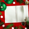 Frame of Christmas decoration on red background top view Royalty Free Stock Photo