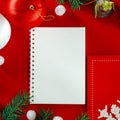 Frame of Christmas decoration on red background top view Royalty Free Stock Photo