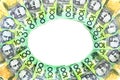 Frame circle of 100 dollar Australian notes group on white background have copy space Royalty Free Stock Photo