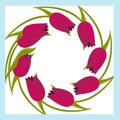 Frame with a circular pattern of red tulips. Royalty Free Stock Photo