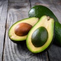 Frame Closeup of fresh avocado displayed on a rustic wooden table