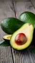 Frame Closeup of fresh avocado displayed on a rustic wooden table