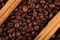 Frame with coffee beans and celyon cinnamon Royalty Free Stock Photo