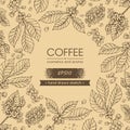 Frame with coffee tree branches and coffee lettering inside Royalty Free Stock Photo