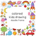 Frame with colored kids drawing Royalty Free Stock Photo