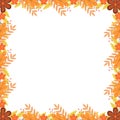 Frame of colorful autumn leaves, flowers and berries. Thanksgiving day greeting card or invitation. Fall theme vector illustration Royalty Free Stock Photo