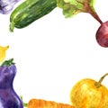 Frame of colorful garden vegetables. Hand drawn watercolor illustration Royalty Free Stock Photo