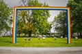 Frame in the colors of the LGBT flag on the streets of Warsaw in Poland