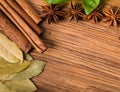 Frame composition of spices on wood Royalty Free Stock Photo