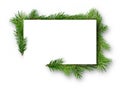 Frame with Coniferous Twigs on White Background