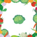 A frame consisting of different kinds of vegetables with cabbage in the center