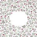 Frame with contour red and green flowers on white background. Royalty Free Stock Photo