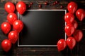 Frame for copying space and red balls on a wooden background. The concept of a Black Friday sale Royalty Free Stock Photo