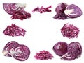 Frame of cut and whole red cabbages on background Royalty Free Stock Photo
