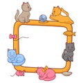 Frame with cute kawaii cats. Fun animal illustration. Royalty Free Stock Photo