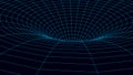 Frame cyber futuristic speed tunnel. Sci-fi wormhole. Abstract 3D wireframe portal with connections lines and dots. Data flow.